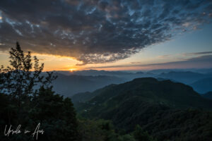 Sunrise rays in a dark sky, Kunjapuri Temple, Uttarakhand, India