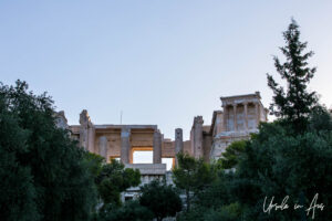 Temple of Athena Nike Propylea from the below, Acropolis, Athens, Greece.