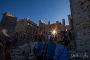 Sun flare into the shadows under the Parthenon, Athens, Greece.