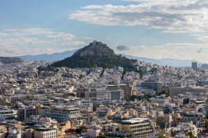 Athens and Lycabettus Hill from the Acropolis, Greece.