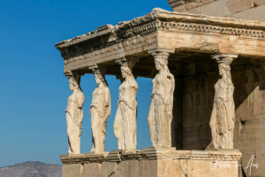 The Porch of the Maidens, the Erechtheion, the Acropolis, Athens, Greece.
