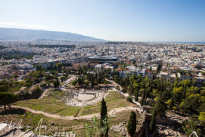 The Theatre of Dionysus, from the Acropolis, Athens, Greece.