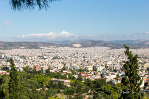 The Agora and Athens below the Acropolis, Athens, Greece.