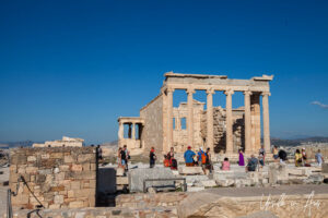East façade of the Erechtheion, the Acropolis, Athens, Greece.