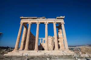 East façade of the Erechtheion, the Acropolis, Athens, Greece.