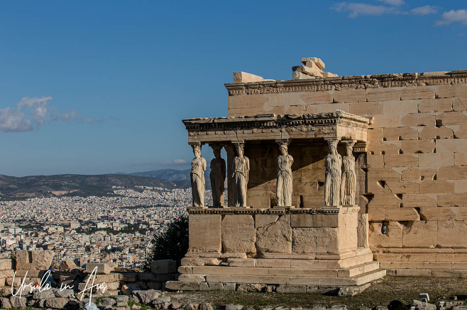 The Porch of the Maidens and Athens, Greece.