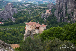 View of Holy Monastery of Roussanоu Saint Barbara from Psaropetra Lookout, Meteora, Greece
