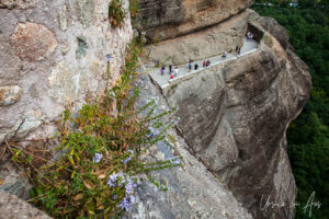 Looking down over a walkway to Varlaam Monastery, Meteora, Greece