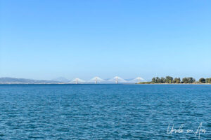 Looking south over the Rion Antirion Bridge, Greece.