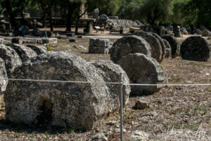 Doric columns on the ground, Olympia Greece.