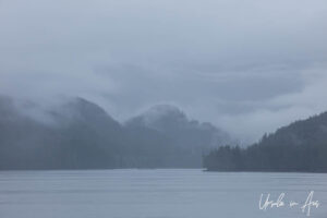 Misty cloudy mountains, Inside Passage, Canada.