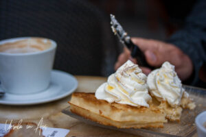 Waffle with cream, Toulouse cafe, France