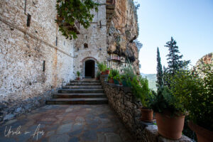 Stairs and entry to Prodromou Monastery, Stemnitsa, Greece