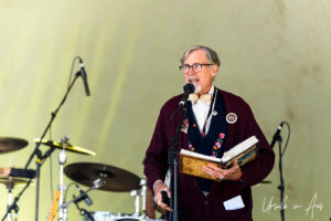 Peter Paul Van Camp reciting a poem, Grierson Stage, Vancouver Island Musicfest, Comox BC Canada.