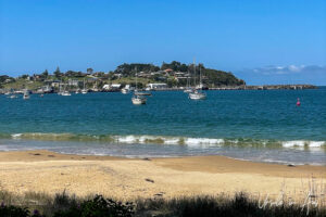Boats on moorings in Weecon Cove, Eden Australia