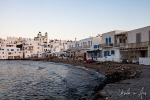 Naoussa harbourfront at twilight, Paros Greece.