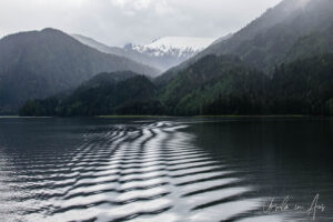 Rippled water and mountains, Khutzeymateen Chanel, BC Canada