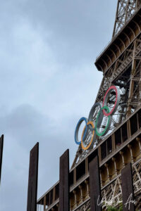 Olympic rings on the Eiffel Tower, Paris France