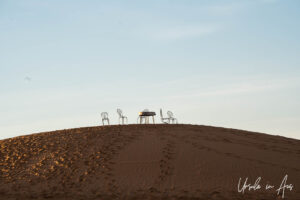 Metal chairs and table, Erg Chebb, Morocco.