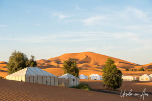 White tents in the Sahara, Erg Chebb, Morocco.