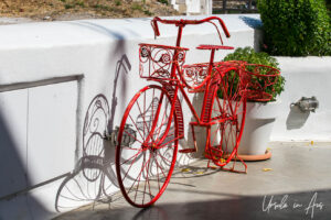 Red metal decorative bicycle, Platia Restaurant, Naxos Greece