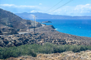 View down to the coast from the hills of Naxos, Greece.