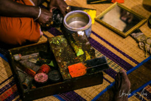 Face paint accessories, Great K V Kathakali Center in Fort Kochi, Kerala India
