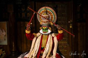 Arjunan with his bow and arrow, Great K V Kathakali Center in Fort Kochi, Kerala India