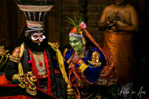 Shiva and Parvathi on stage, Great K V Kathakali Center in Fort Kochi, Kerala India