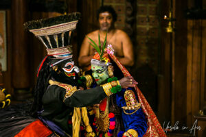 Shiva and Parvathi on stage, Great K V Kathakali Center in Fort Kochi, Kerala India