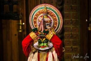 Arjunan on stage, Great K V Kathakali Center in Fort Kochi, Kerala India