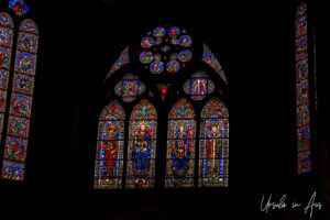 Traditional stained glass, Cahors Cathedral, France