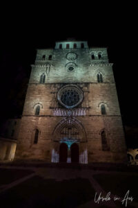 Coloured lights after dark, Cathédrale Saint Étienne de Cahors, France.