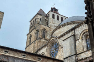 Dome and tower from inside the cloisters of Cahors Cathedral, France