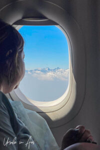 The Himalaya and cloud from an airplane window, India