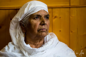 Portrait, old Kashmiri woman in a white headscarf, Srinagar, Jammu and Kashmir, India
