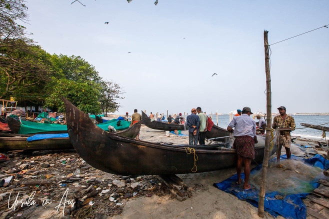 Boats on the waterfront, Vasco De Gama Beach, Kochi, Kerala India