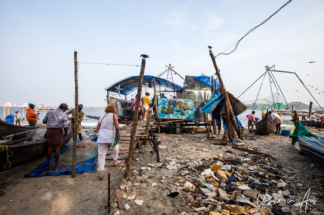 Rickety pathway to the Chinese fishing nets, Kochi, Kerala India
