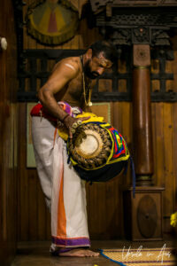 Man on a Maddalam Drum, Kerala Kathakali Centre, Fort Kochi, India