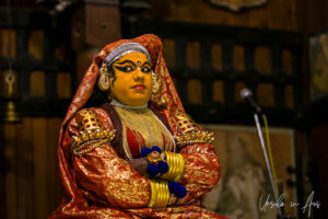Panchali performer demonstrating eye movements, Kerala Kathakali Centre, Fort Kochi, India