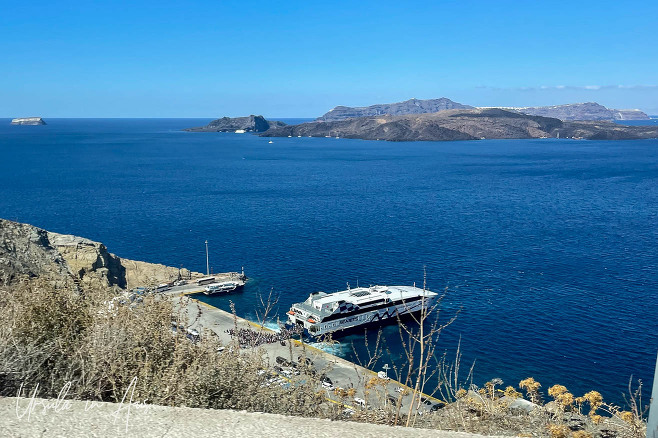 View over the Órmos Athiniós ferry terminal, Santorini, Greece
