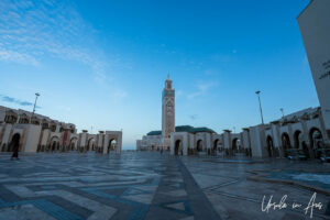Pre-dawn view of Mosque of Hassan II from the boulevard, Casablanca Morocco