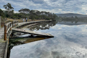 A curve in the Lake Curalo boardwalk, Eden Australia