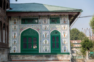 The colourful exterior of Shah E Hamdan Mosque, Srinagar, Jammu and Kashmir, India.