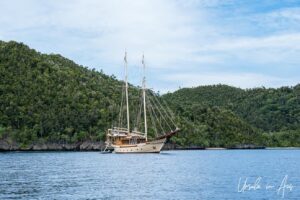 Schooner at rest around Pulau Wayag, Southwest Papua Indonesia
