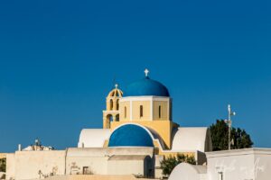 Blue dome of the Church of Saint George, Oia, Santorini Greece