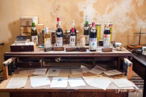 Wine bottles on display, Venetsanos Winery, Megalochori village, Santorini Greece