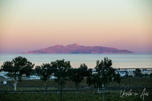 Sunset view of Anafi from Estate Argyros, Episkopi Gonia, Santorini Greece