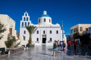The Virgin Mary of the Akathist Hymn Church, Oia, Santorini Greece.