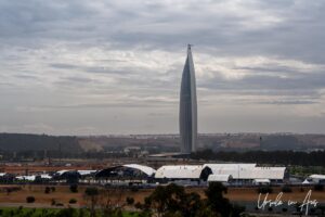 The Mohammed VI Tower from the road above, Morocco.